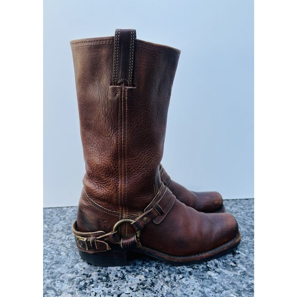 Frye Vintage Brown Leather Harness Boots Women’s Size 8 M Motorcycle Western - Picture 2 of 16
